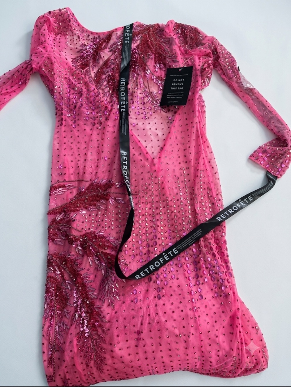 Retrofete Pink Embellished Long-Sleeve Sheer Gown - Picture 2 of 2